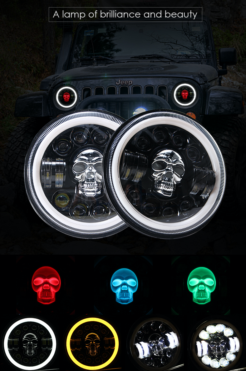 4K 4x4 7-inch LED Angel Eye Skull RGB Headlights